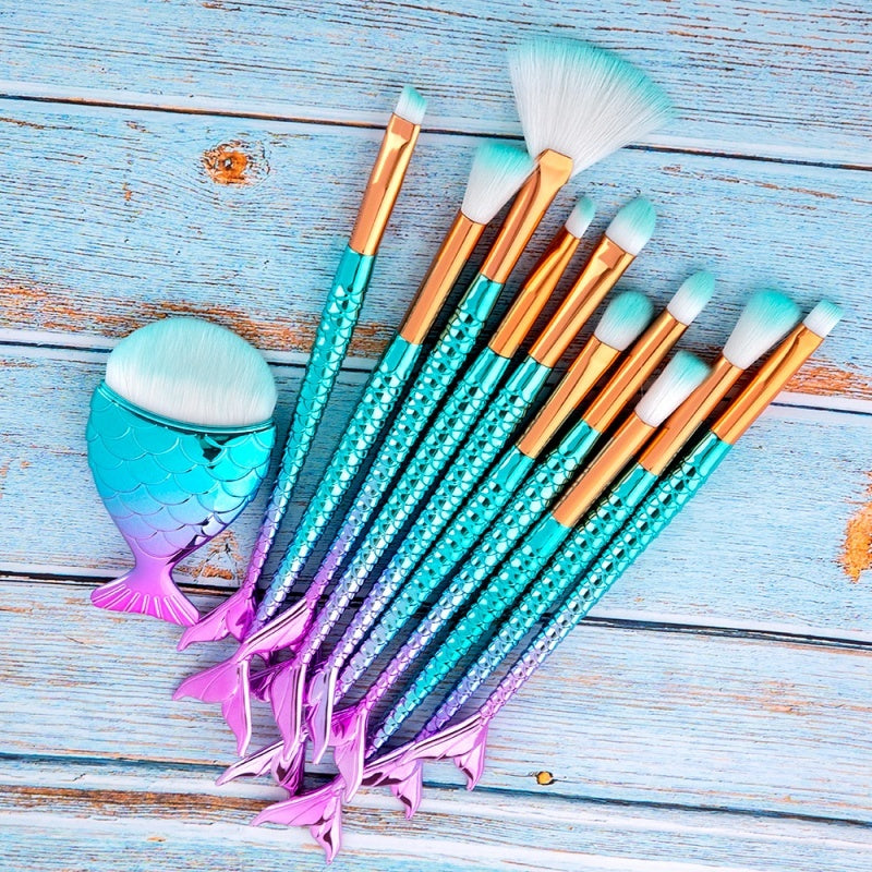 11 piece Makeup Brush Kit Mermaid Style Foundation Eyebrow Eyeliner Cosmetic Makeup Brushes