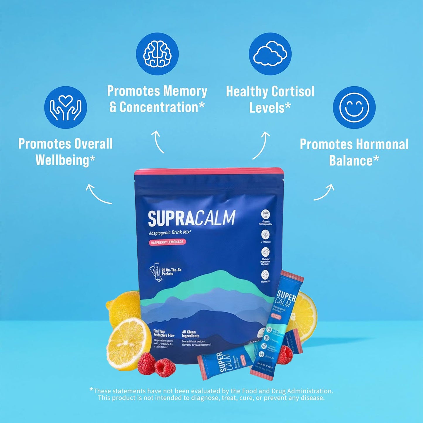 Nello Supercalm Powdered Drink Mix, Raspberry Lemonade, L Theanine, Ksm-66 Ashwagandha, Magnesium Glycinate, Vitamin D 3, Supplements For Relaxation & Focus, No Sugar, Non GMO, On The Go