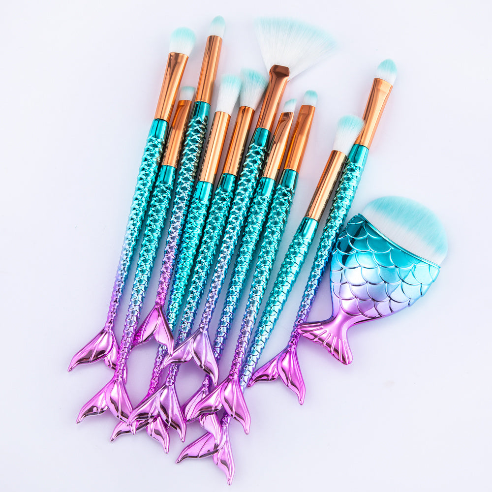 11 piece Makeup Brush Kit Mermaid Style Foundation Eyebrow Eyeliner Cosmetic Makeup Brushes