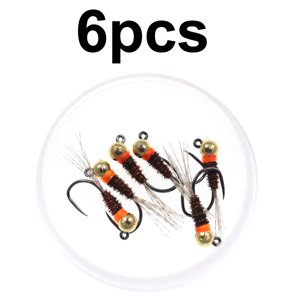 6 Tungsten Bead Head Perdigon Nymphs