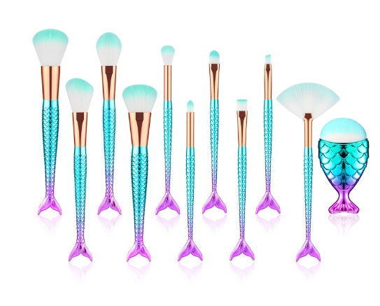 11 piece Makeup Brush Kit Mermaid Style Foundation Eyebrow Eyeliner Cosmetic Makeup Brushes