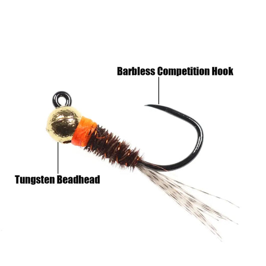 6 Tungsten Bead Head Perdigon Nymphs