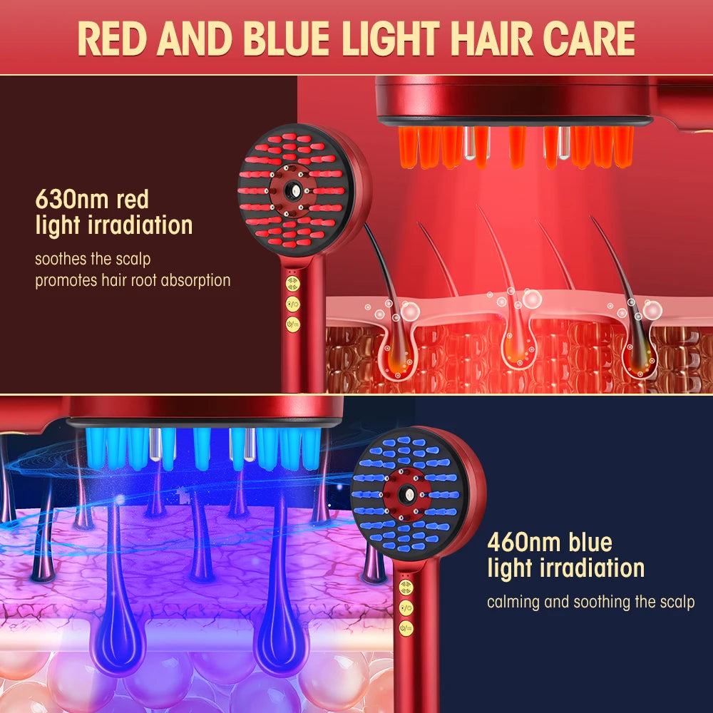 Electric Microcurrent Spray Massage Comb with Red & Blue LED Nano Atomizer Scalp Hair Growth Massager Anti-Loss Hair Follicle Care