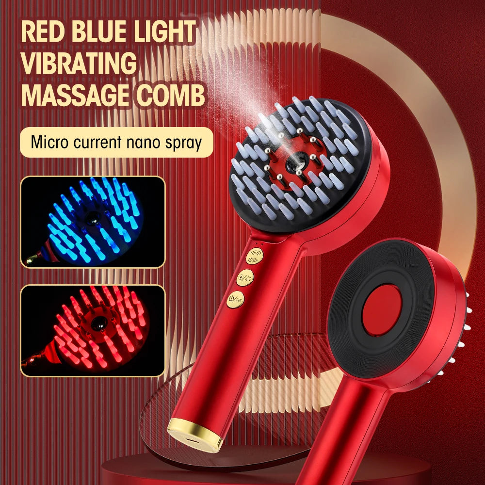 Electric Microcurrent Spray Massage Comb with Red & Blue LED Nano Atomizer Scalp Hair Growth Massager Anti-Loss Hair Follicle Care
