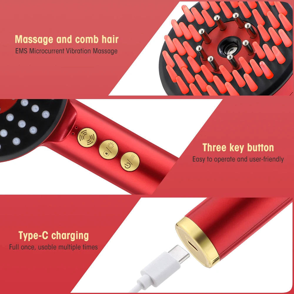 Electric Microcurrent Spray Massage Comb with Red & Blue LED Nano Atomizer Scalp Hair Growth Massager Anti-Loss Hair Follicle Care