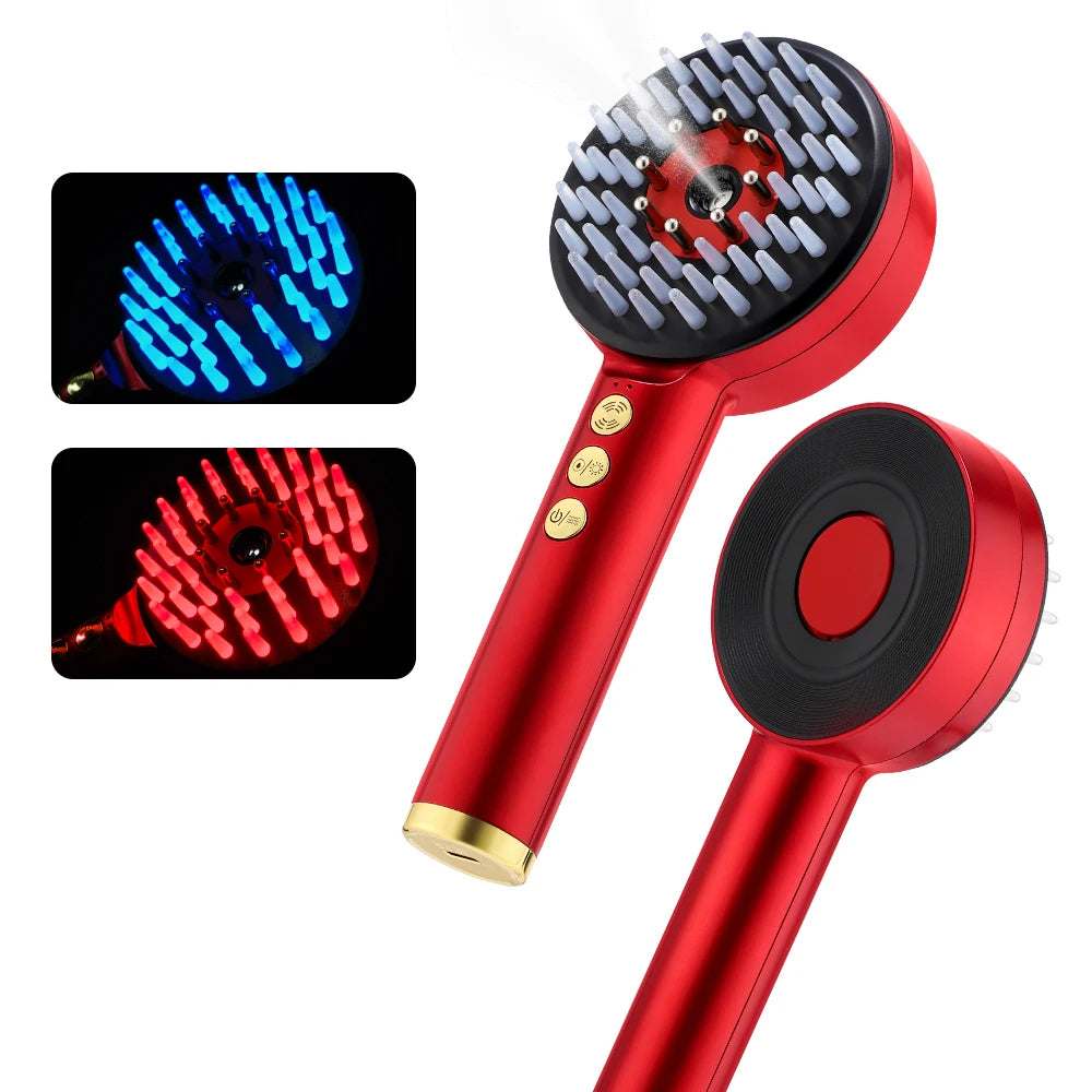 Electric Microcurrent Spray Massage Comb with Red & Blue LED Nano Atomizer Scalp Hair Growth Massager Anti-Loss Hair Follicle Care