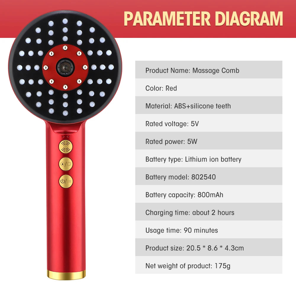 Electric Microcurrent Spray Massage Comb with Red & Blue LED Nano Atomizer Scalp Hair Growth Massager Anti-Loss Hair Follicle Care