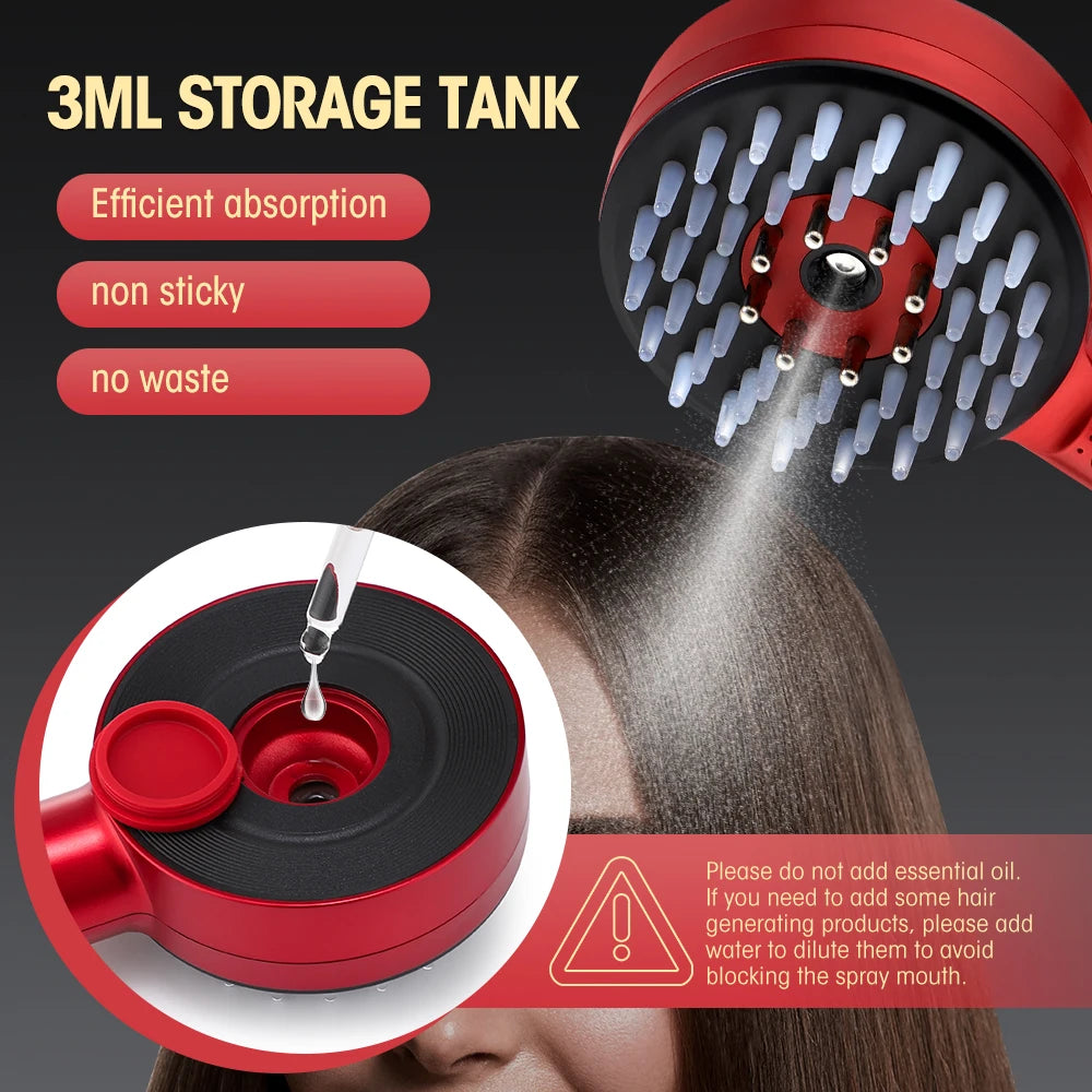 Electric Microcurrent Spray Massage Comb with Red & Blue LED Nano Atomizer Scalp Hair Growth Massager Anti-Loss Hair Follicle Care
